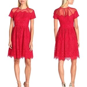 Maggy London Red Lace Midi Dress